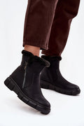 bottes neige femme simili cuir noir montante cheville plateforme crantée antidérapante doublure fourrure synthétique chaude confortable fermeture éclair latérale urbaine