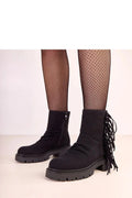 bottines cheville semelle épaisse confort élégantes cuir suédé écologique franges décoratives bout rond talon 5cm stable doublure chaude fermeture éclair