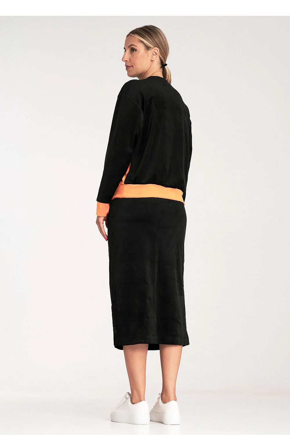 Ensemble Figl pour femmes velours bicolore chemisier manches longues jupe crayon fente latérale elasthanne polyester sportswear mode