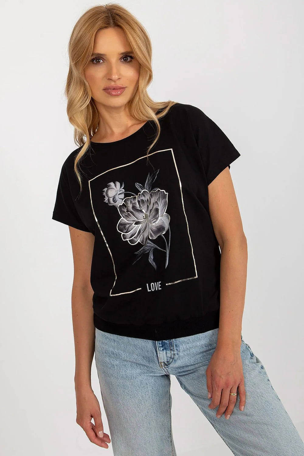 Chemisier en coton fleuri pour femme, LOVE imprimé, coupe droite, manches courtes, encolure ronde, style moderne, occasion décontractée, mode élégante, matière confortable, tailles S à XL