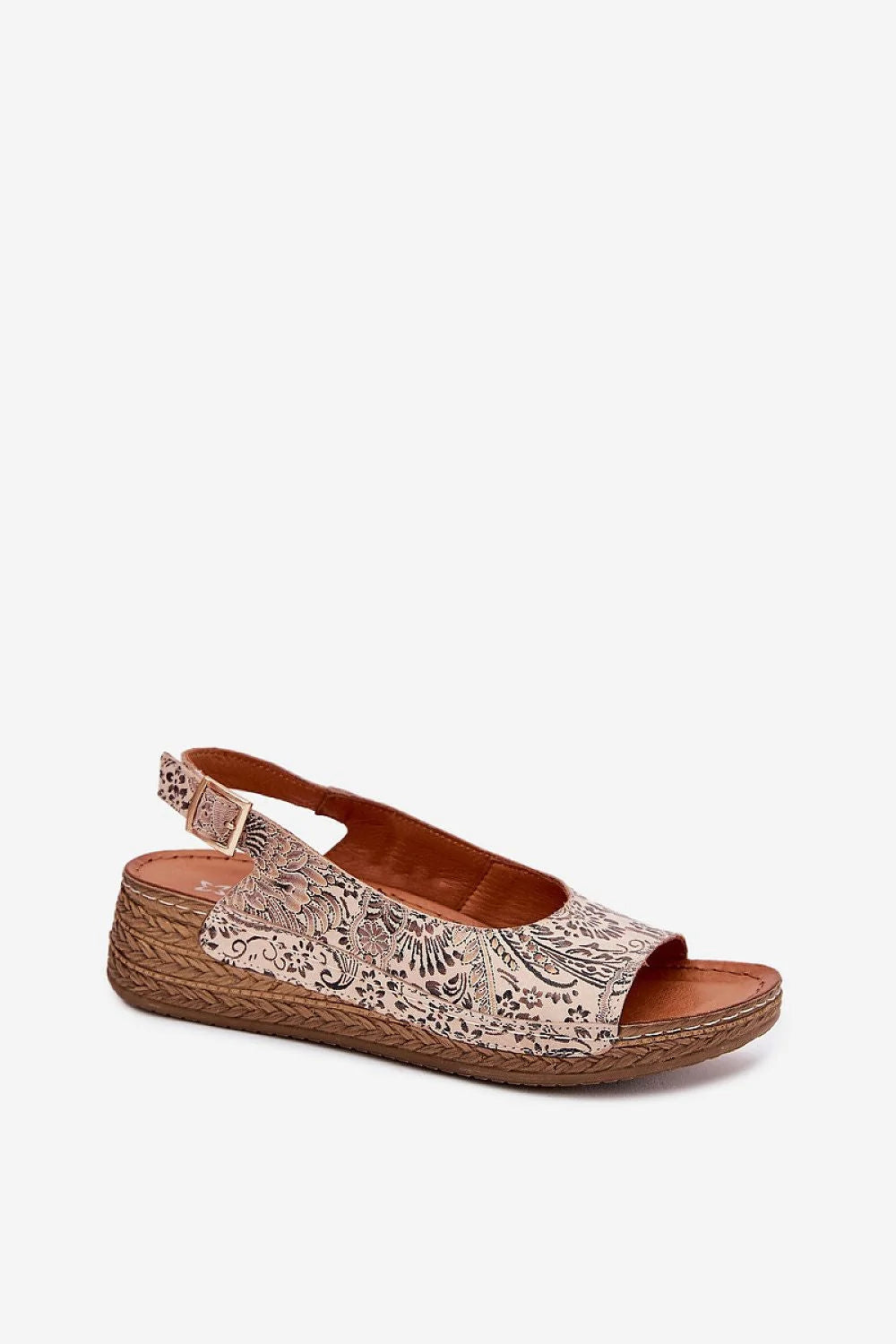 Sandales ouvertes marque Maciejka cuir naturel talon compensé motifs floraux style élégant confort été femmes