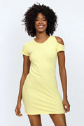 Robe de jour DKaren asymétrique épaule nue coton jaune clair mini été printemps femme style moderne polyvalente