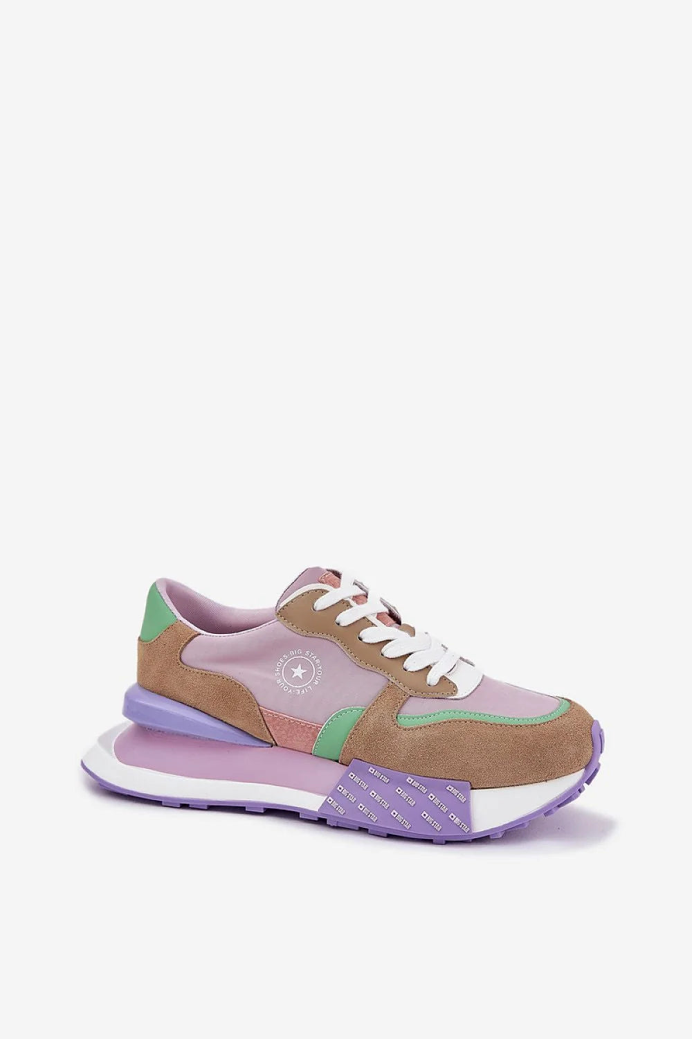 baskets femmes modernes colorées suédé textile pastel lilas beige vert menthe rose semelle épaisse violette antidérapante plateforme lacets blancs confort