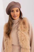 béret femme maille taupe rosé cachemire coton acrylique losanges strass dorés bord côtelé coupe ajustable doux chaud élégant urbain raffiné