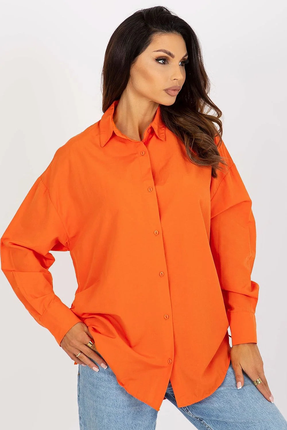 Chemise femme manches longues couleur verte vif loose fit nœuds côtés coton polyester 65 35