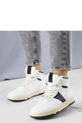 Baskets montantes femme design moderne épuré simili-cuir blanc noir beige confort adhérence occasions quotidiennes style sportif rétro années 80