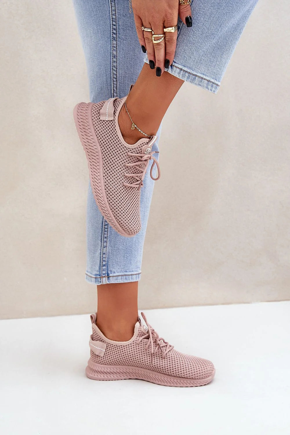 Chaussures de sport pour femmes en maille rose pâle slip-on semelle caoutchouc amorti confortable