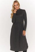 Robe de jour élégante Makadamia manches longues col montant coupe ajustée tissu doux femmes quotidien