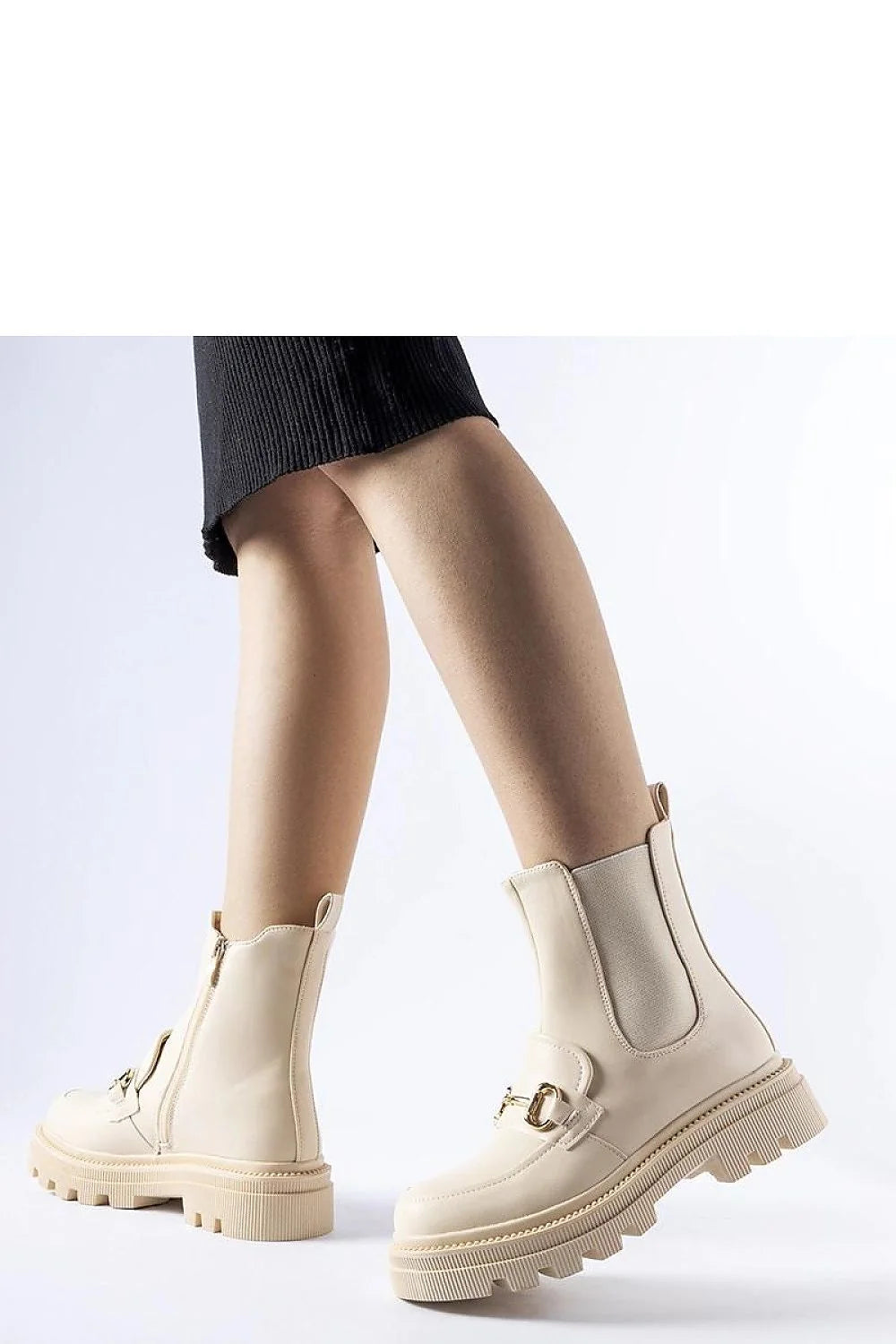 Bottines pour femmes modernes élégantes couleur beige cuir synthétique zip latéral design biker loafer occasion quotidienne soirées