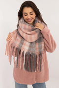 Écharpe en laine imitation châle carreaux rose gris blanc franges longueur 186 cm féminine hiver
