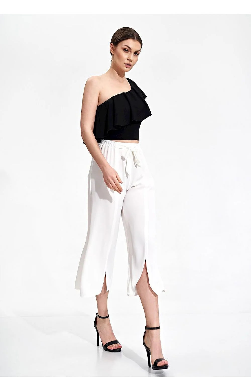 Pantalon femme Figl asymétrique culotte vert vif ceinture nouée coupe ample polyester 100% taille ajustable occasion élégante