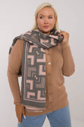 Écharpe longue en viscose et laine, motif géométrique audacieux, pompons subtils, style moderne et élégant pour femmes