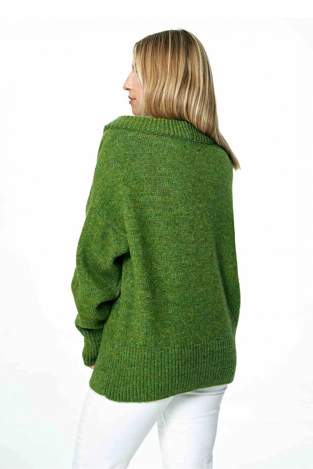 Pull ample pour femme en laine acrylique et polyester, rose pastel, manches longues côtelées, col rond, style classique, doux et confortable