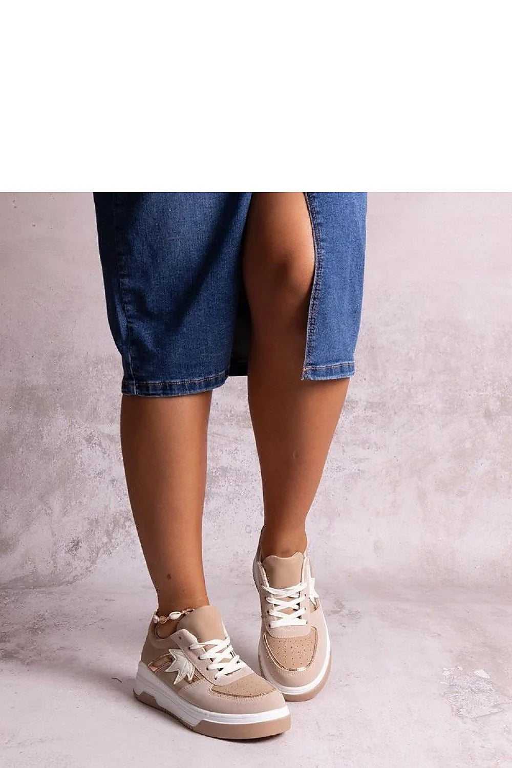 Solea baskets femmes urbain chic beige blanc perforées cuir synthétique respirantes confortables semelle épaisse caoutchouc amorti traction lacets étoile stylées