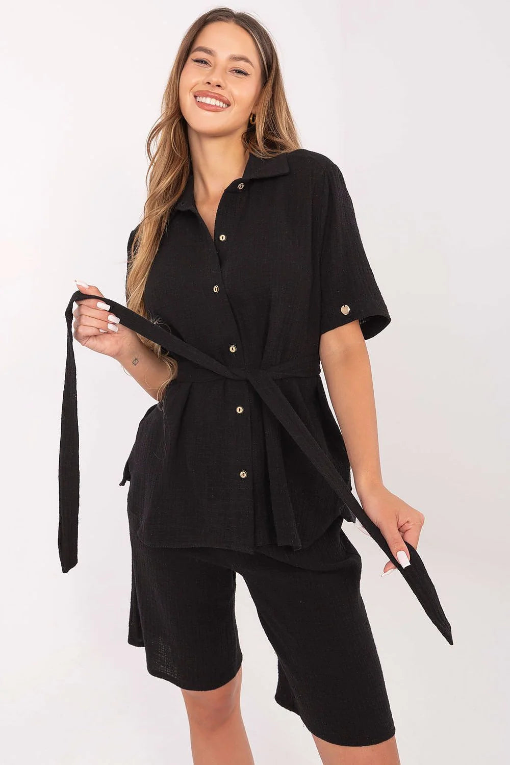 Ensemble Lakerta pour femme chemise short mousseline coton léger style minimaliste casual chic quotidien été