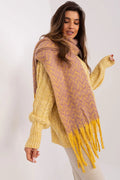 Châle longue écharpe motif géométrique polyester violet jaune femme automne hiver style moderne élégant multiple portés