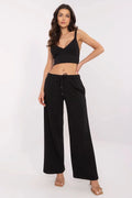 Pantalon survêtement Relevance - Ensemble deux pièces crop top large maille coton noir taille haute élastique