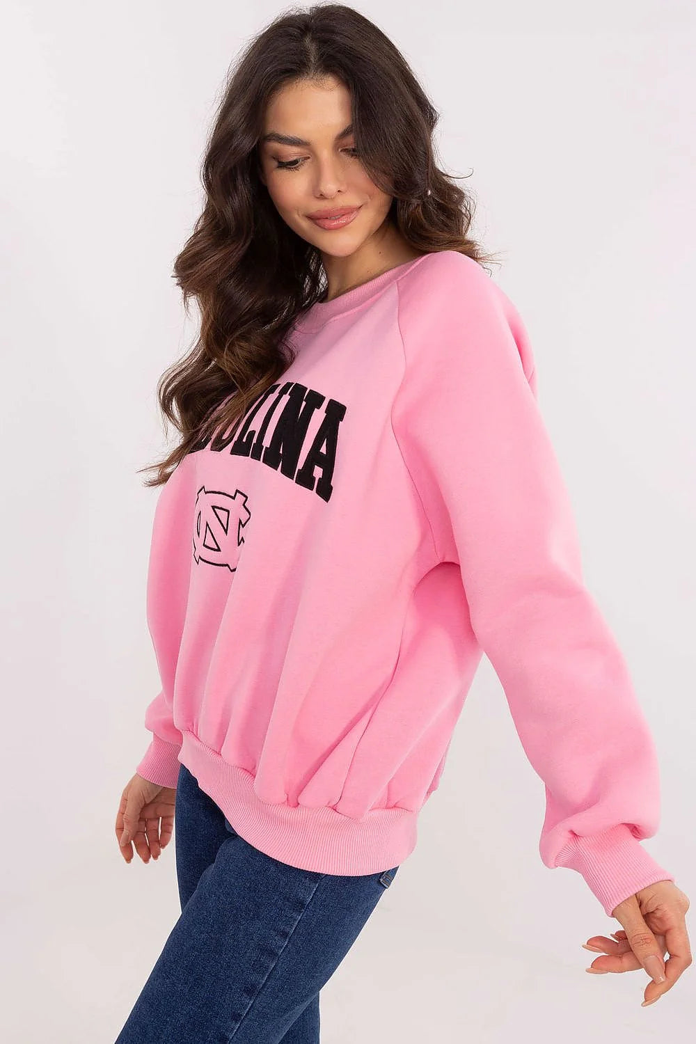 Sweatshirt femme décontracté style sportif universitaire imprimé Carolina couleur pastel matière douce taille ajustable coton