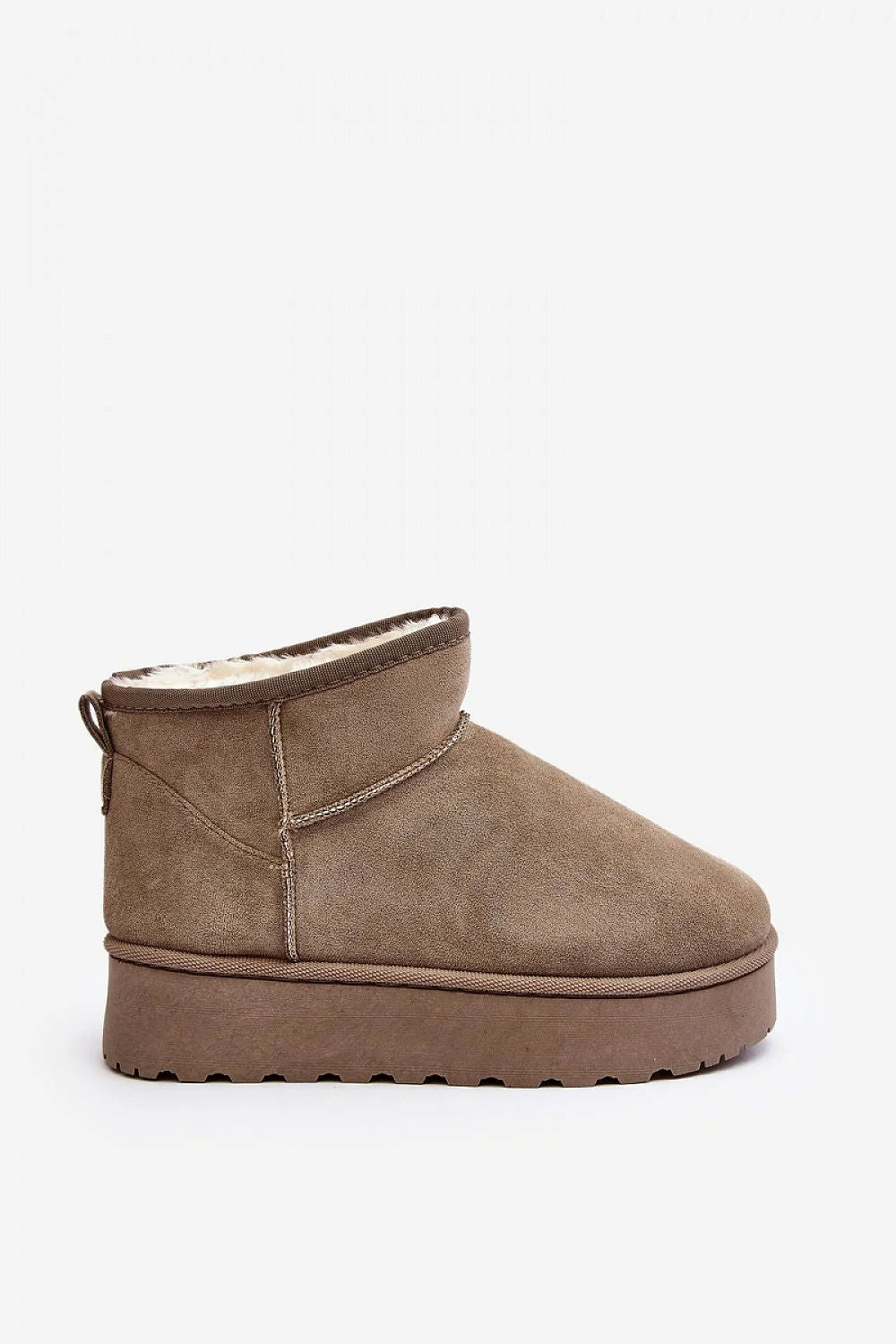 bottines neige stepin style modernes ecosuede taupe fourrure synthétique doublure chaude plateforme crantée caoutchouc slipon isolantes