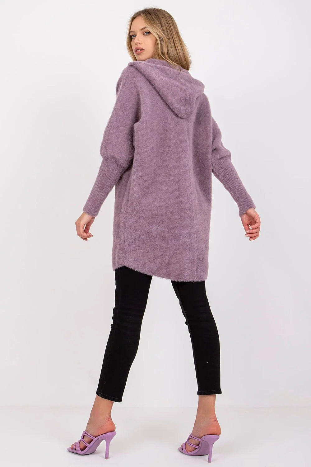 Manteau pour femme couleur lavande douce coupe ample style minimaliste matériau laine mélangée poches plaquées sans fermeture manches longues tombantes automne hiver