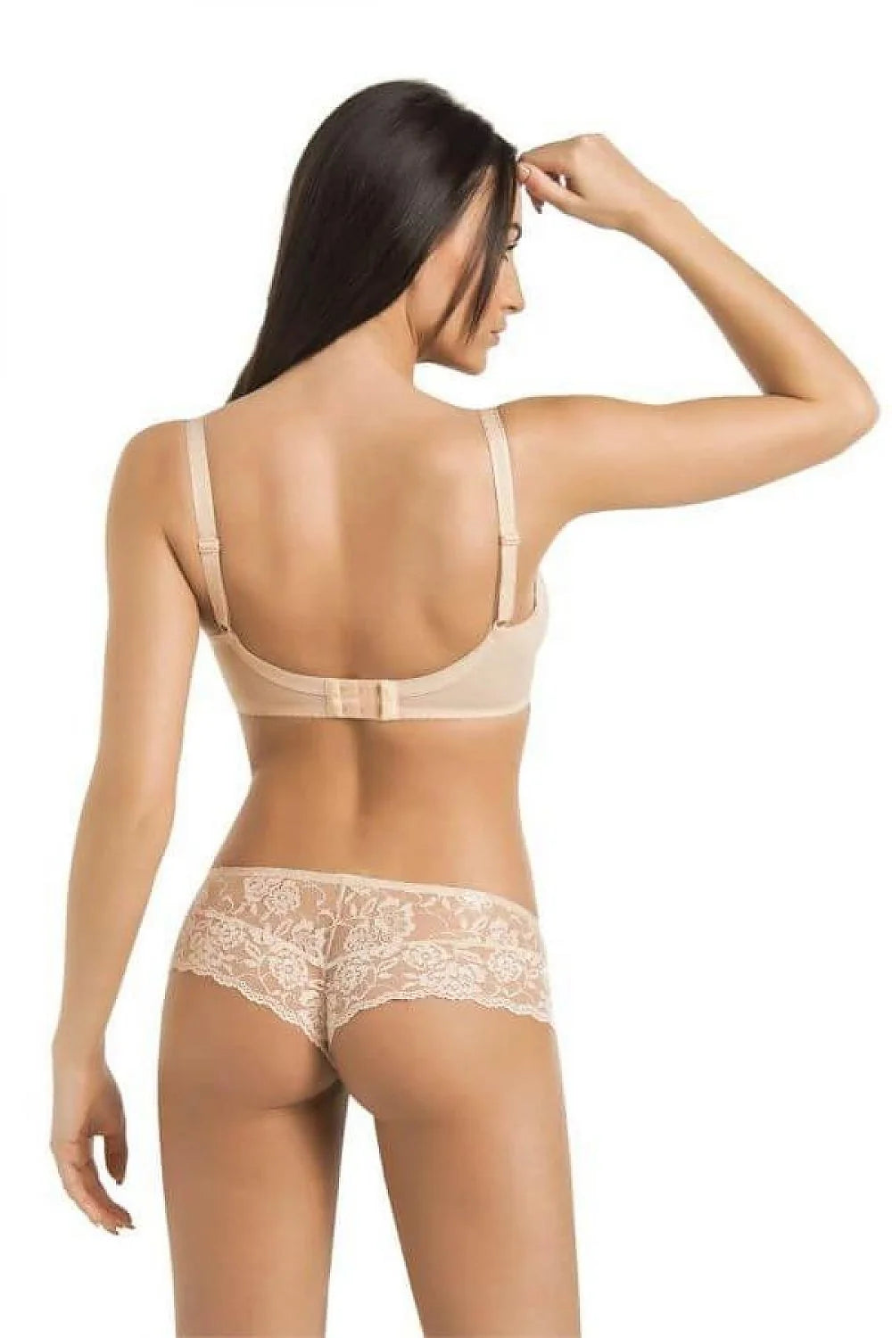 Ensemble de lingerie féminine en dentelle florale beige avec soutien-gorge armé et culotte shorty
