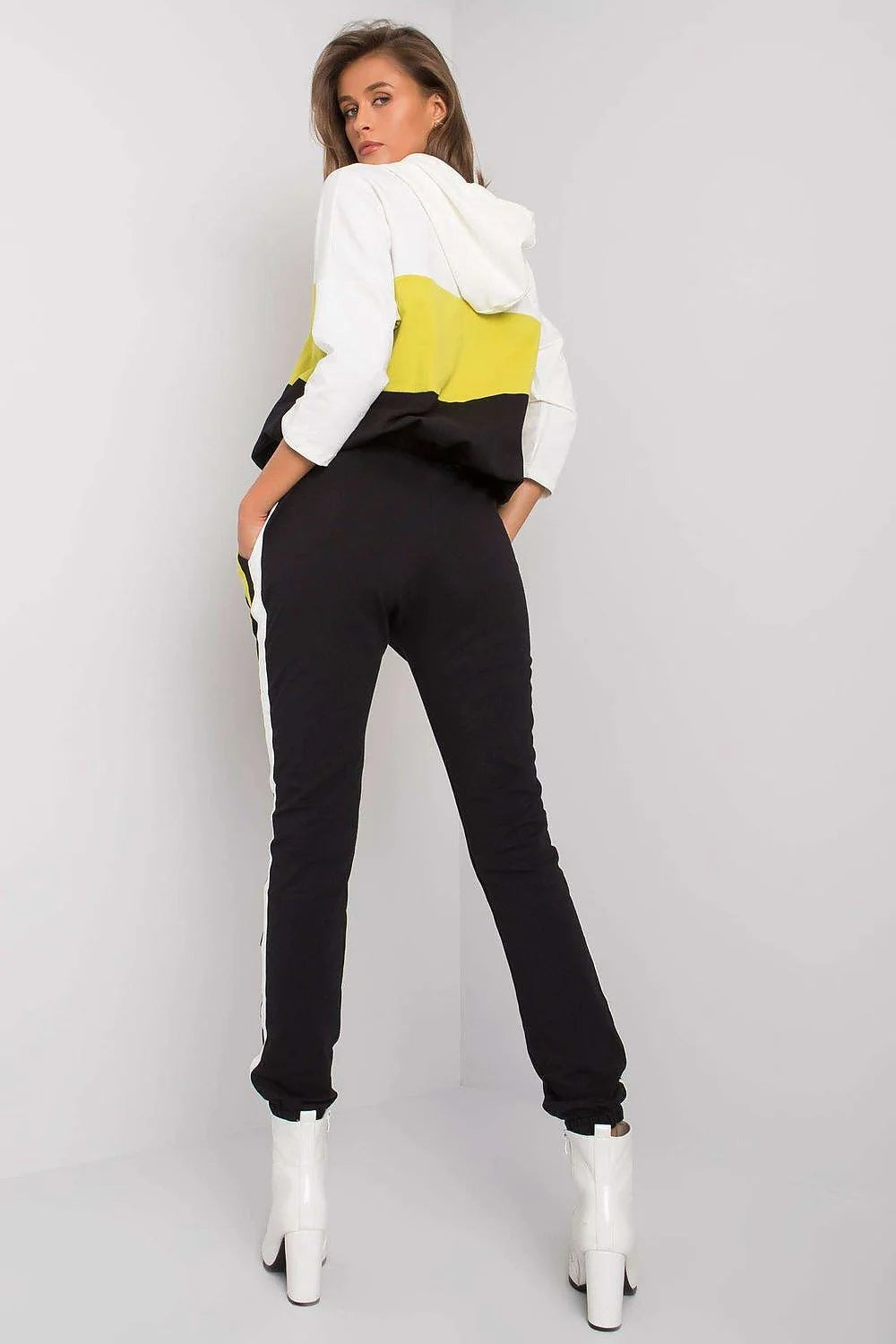 Ensemble survêtement coton élasthanne gris foncé blanc moderne décontracté sweat-shirt manches longues pantalon jogging zip col montant confortable