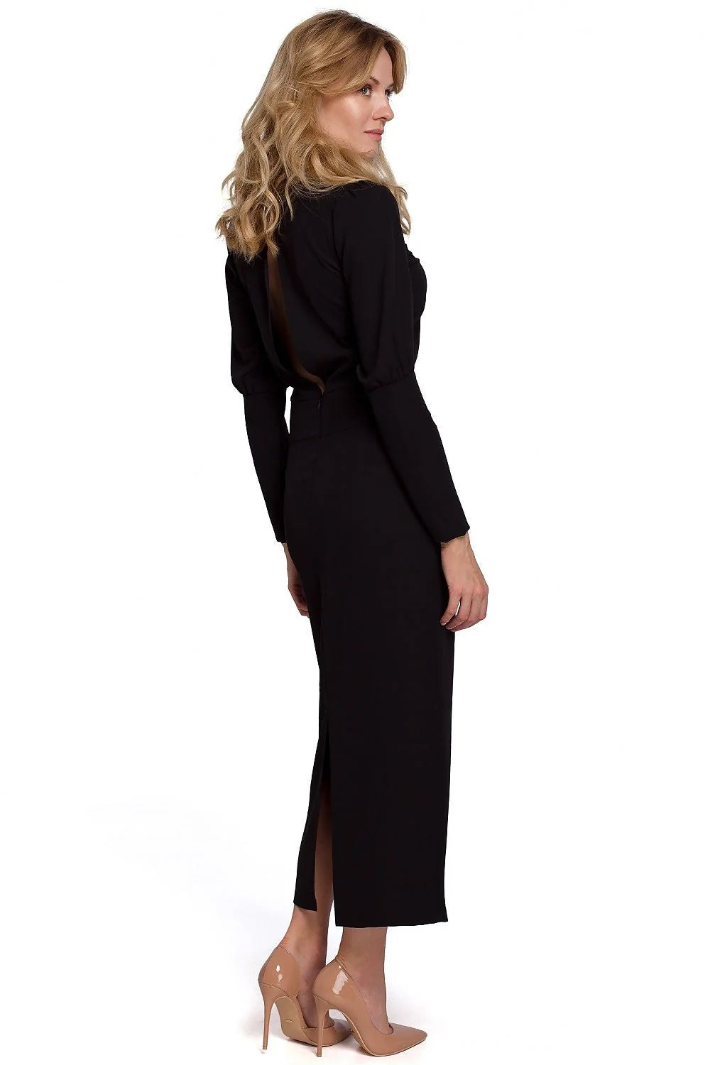 Robe midi polyester élégante violet vif manches longues ajustée classique style intemporel femmes