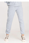 Pantalon survêtement femme en coton gris clair coupe ajustée taille haute élastique chevilles sans poches occasion quotidienne