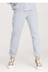 Pantalon survêtement femme en coton gris clair coupe ajustée taille haute élastique chevilles sans poches occasion quotidienne