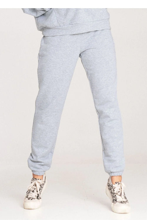 Pantalon survêtement femme en coton gris clair coupe ajustée taille haute élastique chevilles sans poches occasion quotidienne