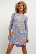 Robe de jour Tessita à motifs floraux manches trois-quarts coupe droite en viscose 100% pour femme