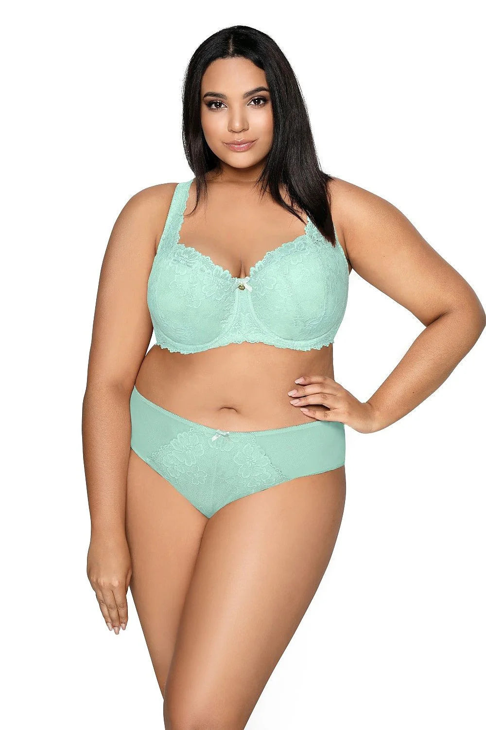 Soutien-gorge rembourré Mat en dentelle vert menthe pour femmes, style élégant, bonnets galbés, bretelles larges, dos en dentelle, maille élastique, ajustables, asymétrie cachée, grandes tailles, confort optimal, occasion spéciale, lingerie raffinée