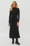 Robe de jour élégante noire longue manches longues enceinte haute taille ajustable femme coupe ajustée