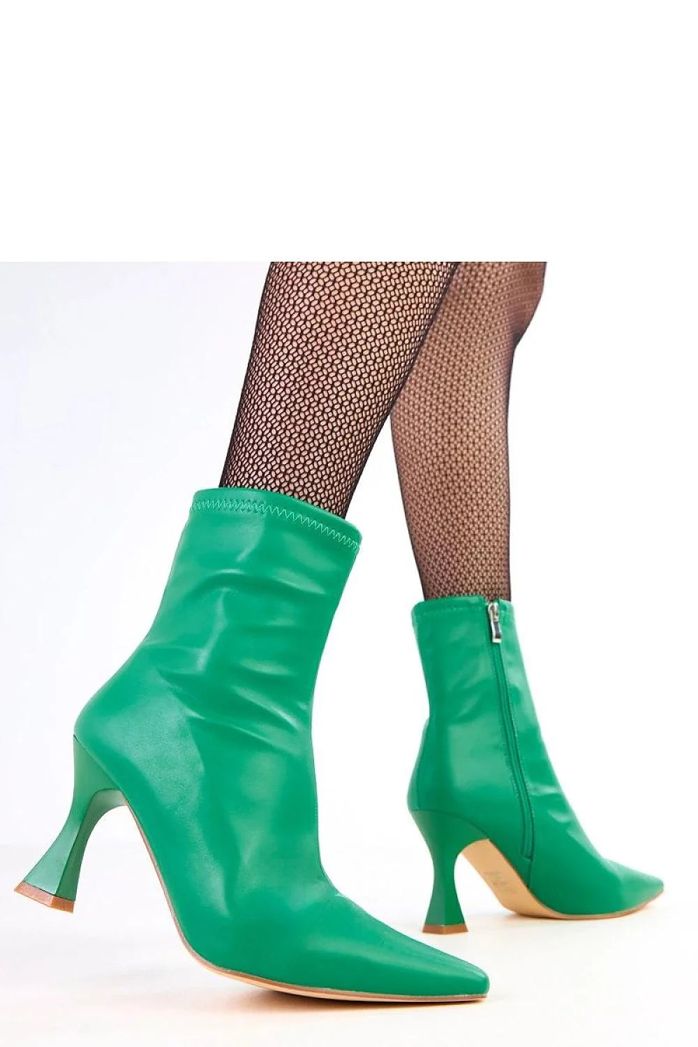 bottines cheville similicuir écologique vert émeraude bout pointu talon sculpté tige courte fermeture éclair latérale coupe ajustées finition couture élégantes