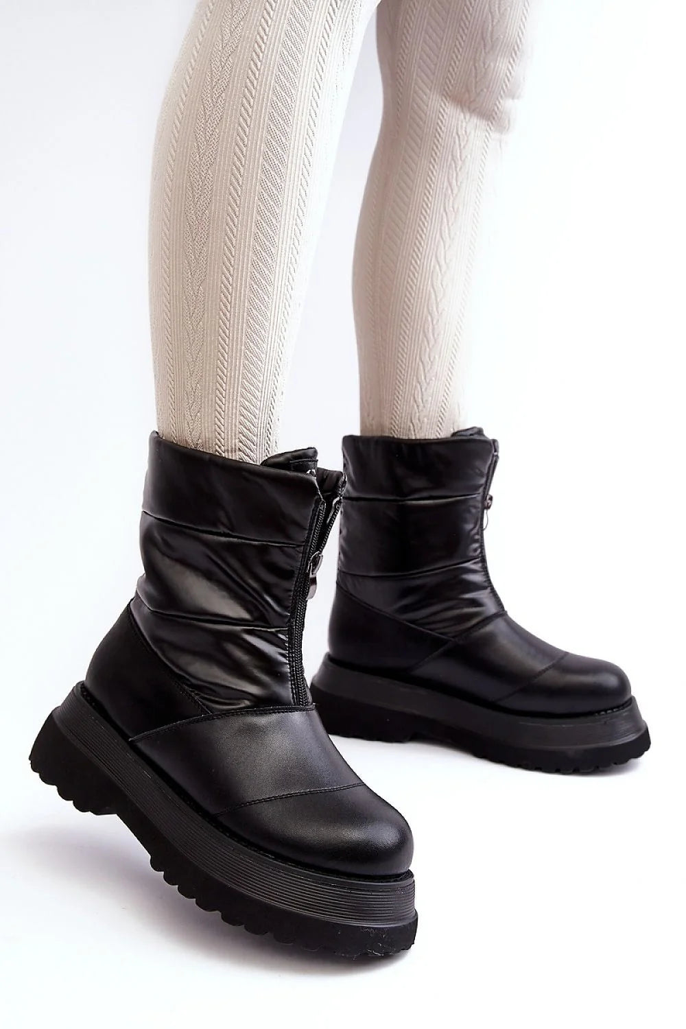 Bottes de neige pour femmes Step in style moderne fonctionnel cuir écologique textile noir isolate talon raidi zip