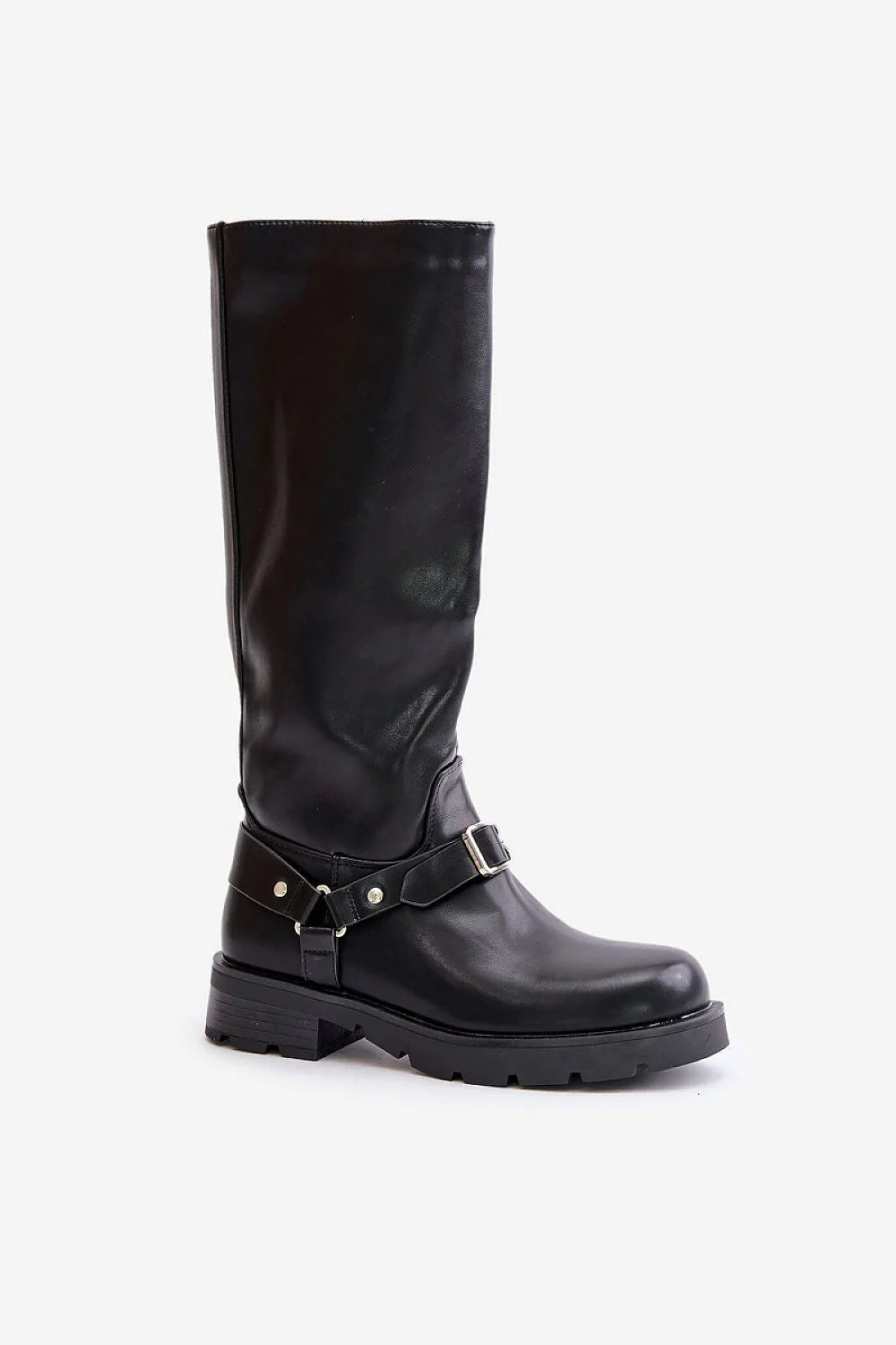 Bottes cuissardes cuir noir style biker moderne élégantes confortable sangles boucle femme mode robuste