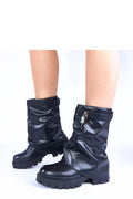 bottines Kisanet Gemre noir plateforme semelle crantée col retroussé slouch mi mollet cuir synthétique bout rond zip latéral confortable urbain