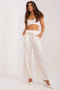 Ensemble mode femme crop top blanc et pantalon palazzo rayures beiges été printemps