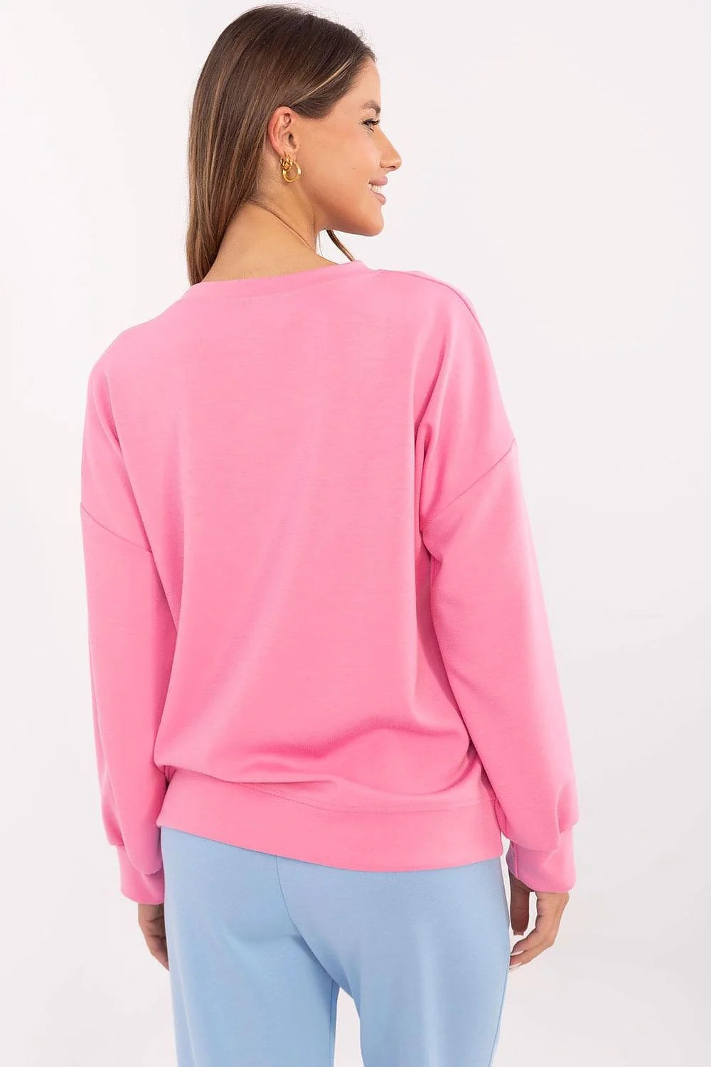 Sweat-shirt femme style décontracté couleur rose vif cœur décoratif en coton doux manches longues encolure ronde coupe ample épaules tombantes finitions côtelées occasion quotidienne look casual confort maximal tendance originale