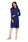 Robe de jour Be Wear style élégant modern coupe ajustée manches longues col châle croisé bleu profond femme