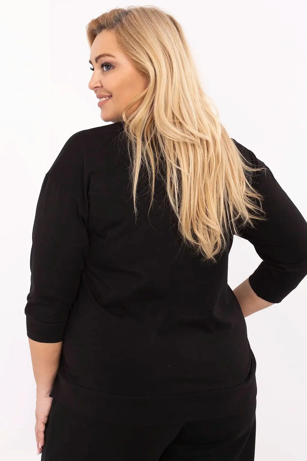 Chemisier pour femme taille grande motif floral trois-quarts élasthanne coton noir doré soirée quotidien