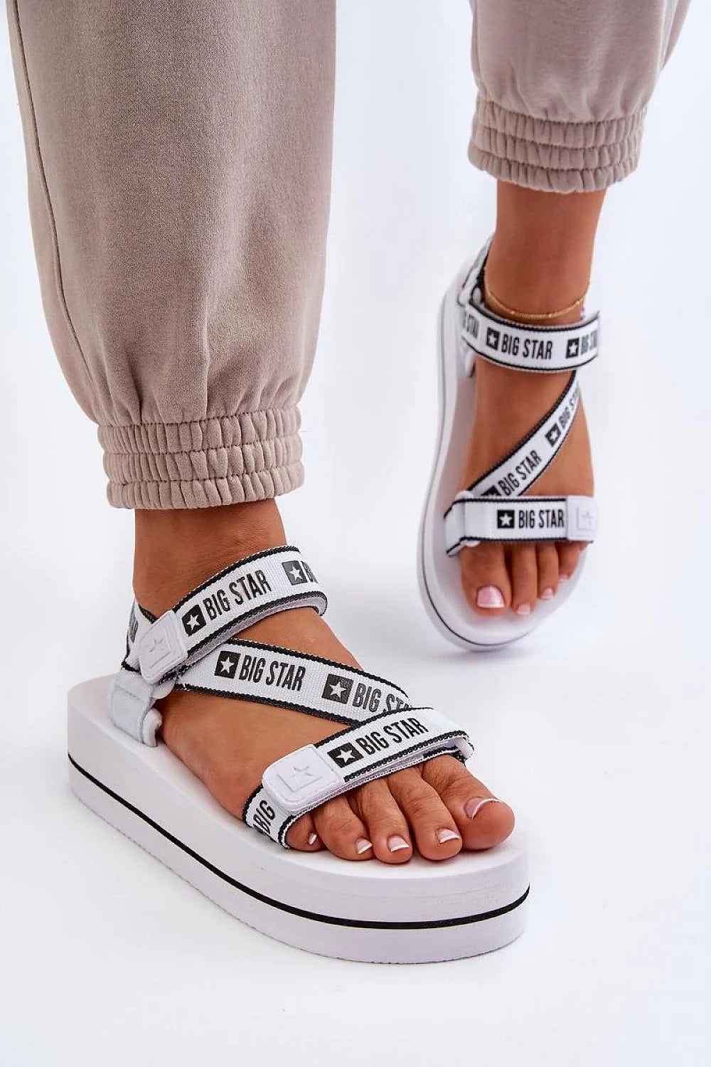 Sandales femmes style moderne confort plateforme blanche sandales été tissu velcro logo big star