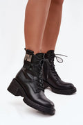 bottines cuir naturel noir cheville lacets fermeture éclair talon bloc semelle plateforme crantée œillets renforcés plaque métallique doublure légère confortable