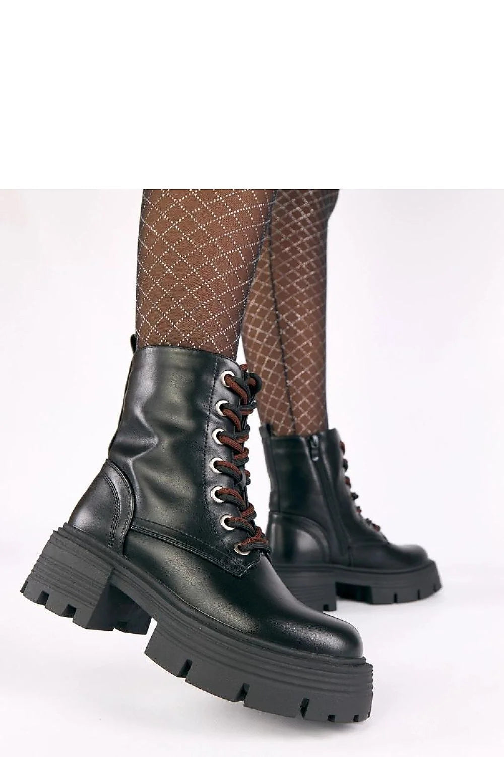 bottines plateforme 6cm similicuir noir semelle crantée talon double lacets œillets métalliques fermeture éclair doublure chaude bout rond confortable urbaine