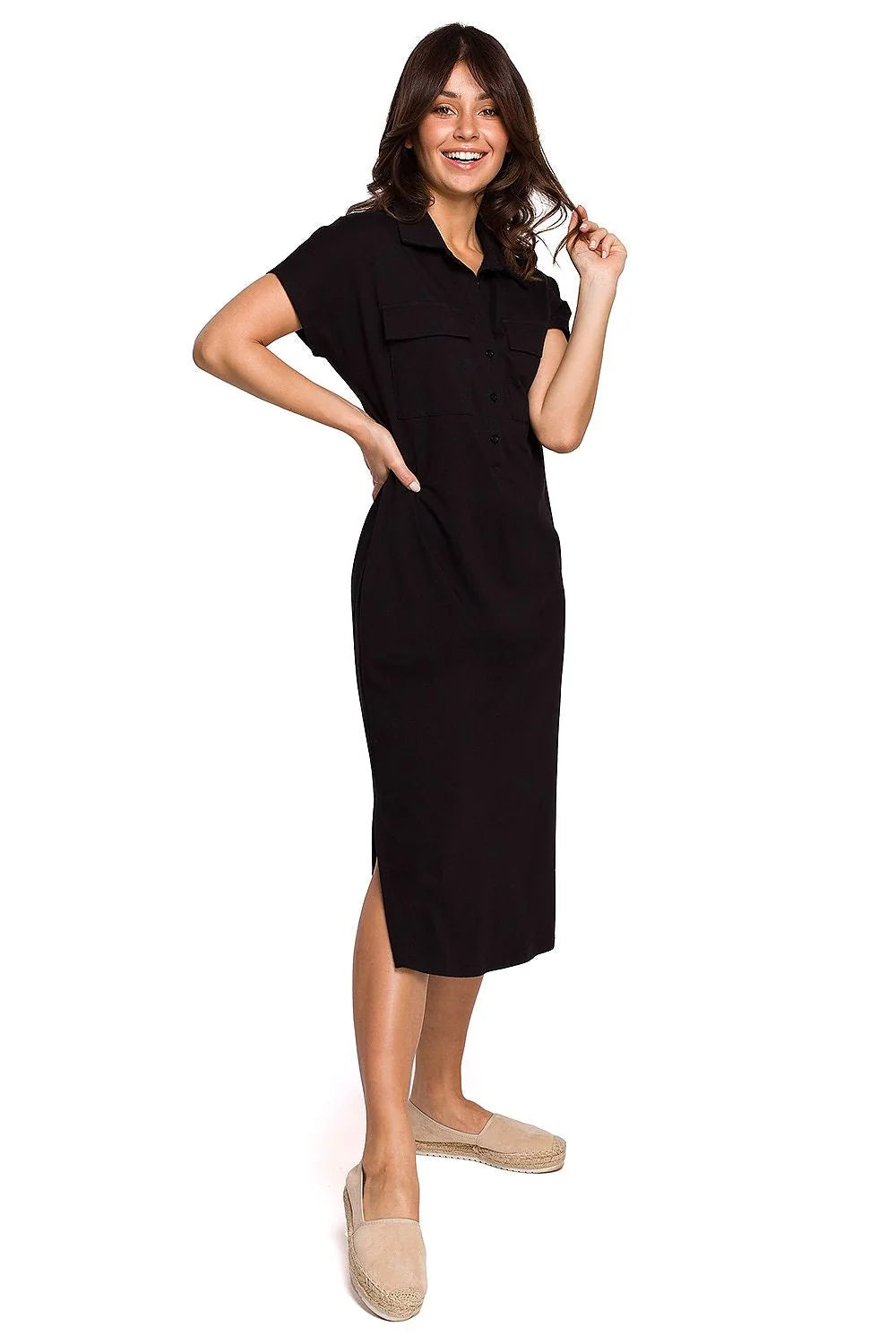 Robe casual en coton jaune moutarde style polo décontracté manches courtes pour femme élégante