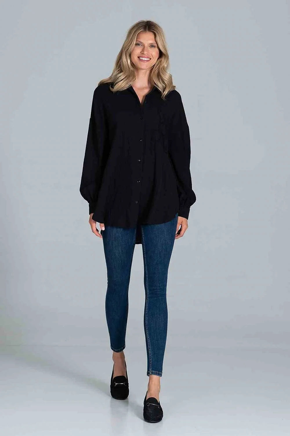 Chemise manche longue Figl classique oversize col boutons poignets universelle acrylique polyester laine femme