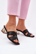 Sandales élégantes pour femmes Summer Step design moderne talons cubiques paillettes noires occasion soirée été