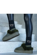 Bottines de neige Solea pour femmes, design moderne, fourrure synthétique, couleur verte olive, semelle épaisse, confort hiver, style casual chic