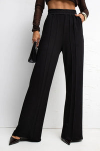 pantalon palazzo femme taille haute large jambe droite coupe fluide matière beurre stretch viscose élasthanne poches latérales élégante