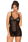 Nuisette dentelle transparente noire sexy ajustée manches longues bretelles réglables soirée spéciale femme
